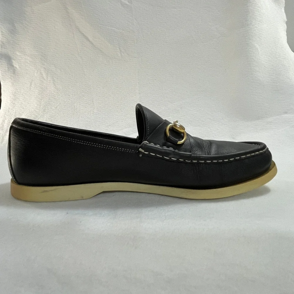 Gucci Horsebit Loafers Mens EU43 Black Leather Made Italy Rubber Sole Vintage